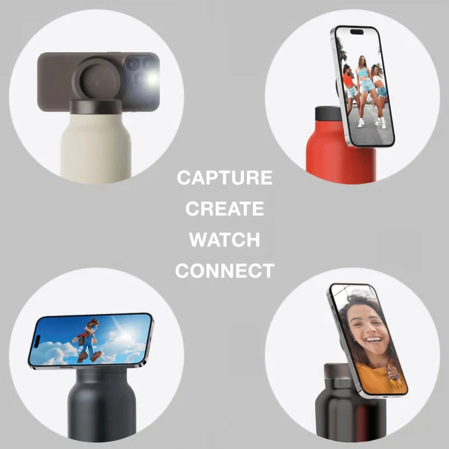 Gourde magnétique 720 ml avec support de téléphone intégré